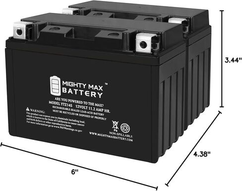 Mighty Max Battery YTZ14S -12 Volt 11.2 AH, 230 CCA, Rechargeable Maintenance Free SLA AGM Motorcycle Battery - Pack of 2 in Saudi Arabia