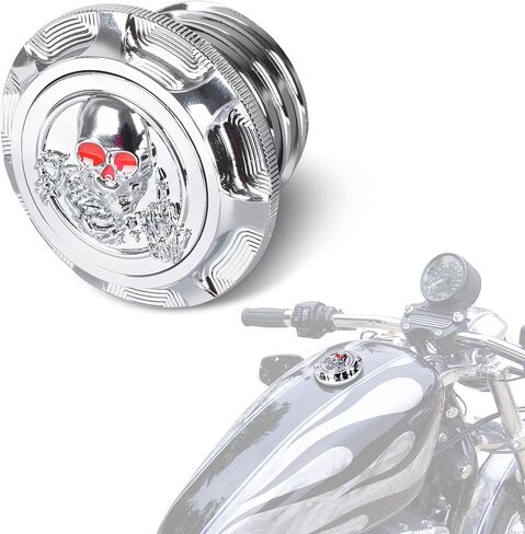 Goldfire Gas Cap for Harley Sportster Accessories, 3D Skull CNC Aluminum Fuel Gas Tank Oil Cap Compatible with Harley Sportster XL 1200 883 X48 Dyna, Non Vented (Chrome 1) in Kuwait