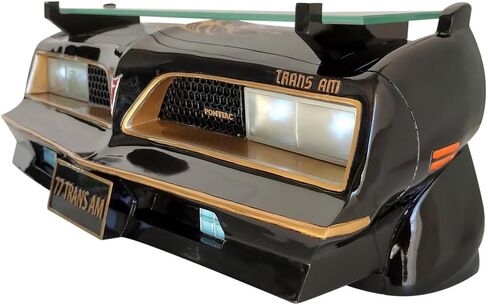 Sunbeltgifts 1977 SE Pontiac Trans AM رف عائم على الحائط، أسود وذهبي، 19x7.1x7.2 بوصة، زجاج مقسى، مصابيح أمامية LED تعمل بالبطارية، هدية لعشاق السيارة، ديكور كلاسيكي للسيارة، جامع بونتياك in Saudi Arabia