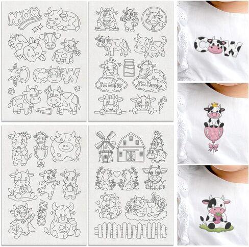 41Pcs Dairy Cow Water Soluble Hand Sewing Stabilizers, 8.3"x11.7" Cute Farm Animal Embroidery Pattern Stabilizer, 4 Sheets Cow Stick and Stitch Embroidery Paper Sticker in Saudi Arabia