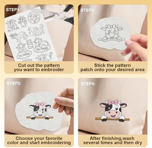 41Pcs Dairy Cow Water Soluble Hand Sewing Stabilizers, 8.3"x11.7" Cute Farm Animal Embroidery Pattern Stabilizer, 4 Sheets Cow Stick and Stitch Embroidery Paper Sticker in Saudi Arabia