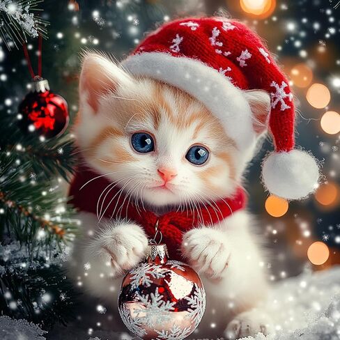 Miwixy Cat Christmas Diamond Art Kits for Adults,Animal Diamond Painting Kit,5D Full Drill Round Diamond Dots Paintings Canvas for Beginners Home Wall Decor12x12inch (Cat-A) in Saudi Arabia