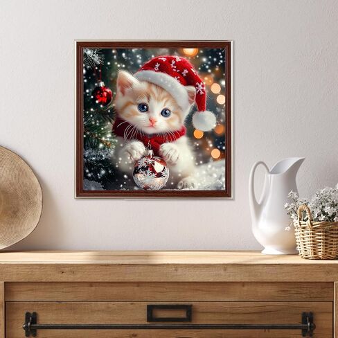 Miwixy Cat Christmas Diamond Art Kits for Adults,Animal Diamond Painting Kit,5D Full Drill Round Diamond Dots Paintings Canvas for Beginners Home Wall Decor12x12inch (Cat-A) in Saudi Arabia