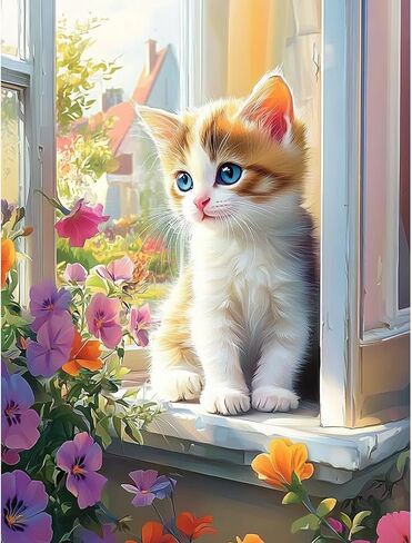 Miwixy Cat Christmas Diamond Art Kits for Adults,Animal Diamond Painting Kit,5D Full Drill Round Diamond Dots Paintings Canvas for Beginners Home Wall Decor12x12inch (Cat-A) in Saudi Arabia