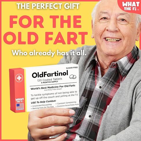 Old Fart Novelty Joke Prank Medicine Box, Hilarious Prescription (120 Sugar Free Mints) Gag Gift for Men, Funny Senior Birthdays 40th 50th 60th 70th, Office Secret Santa, Made in USA in Saudi Arabia
