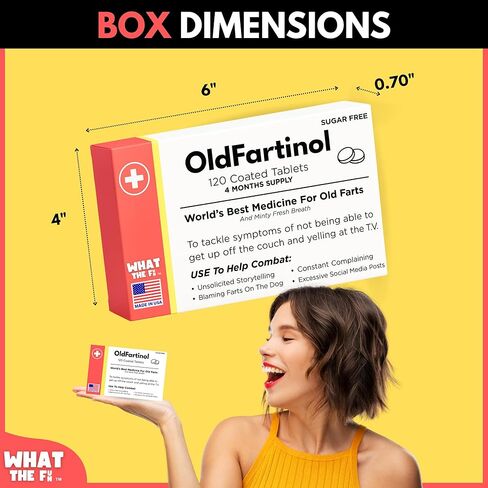 Old Fart Novelty Joke Prank Medicine Box, Hilarious Prescription (120 Sugar Free Mints) Gag Gift for Men, Funny Senior Birthdays 40th 50th 60th 70th, Office Secret Santa, Made in USA in Saudi Arabia