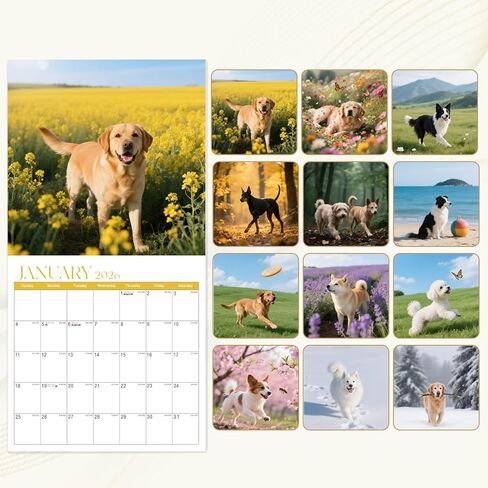 تقويم 2026، تقويم حائط 2026، تقويمات جدارية للكلاب لمدة 12 شهرًا (يناير - ديسمبر 2026) 12 بوصة × 24 بوصة مفتوحة، ورق تقويم شهري معلق سميك للأطفال والعائلة والكبار والمكتب والمنزل in Kuwait