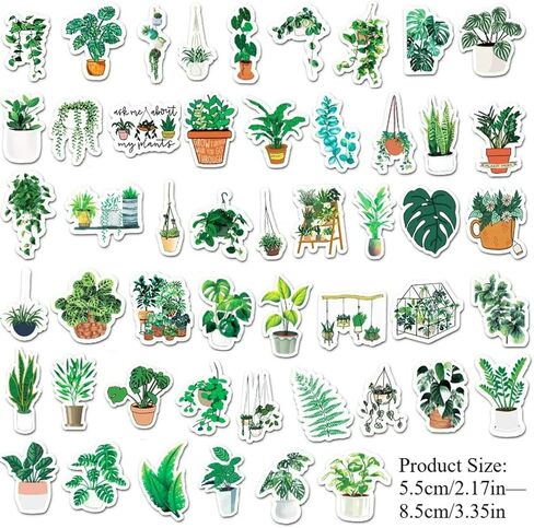 50Pcs Vibrant Green Plants Stickers, Perfect for Laptops, Water Bottles, Scrapbooks DIY Projects Plant Lover Gifts in Saudi Arabia
