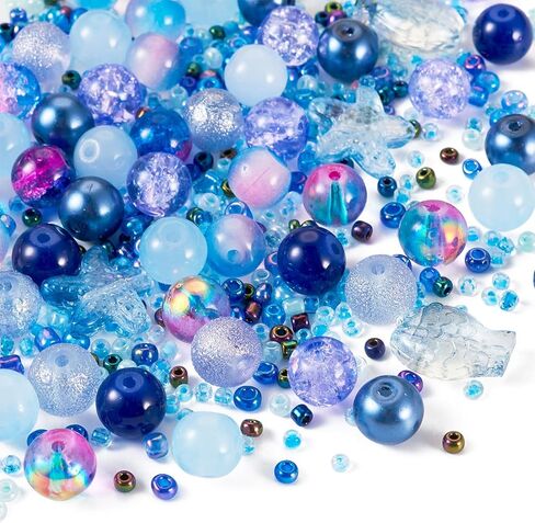 2 Bags Mixed Glass Beads Bulk Round Starfish Fish Rondelle Crystal Loose Spacer Beads for Jewelry Making Necklace Bracelet Earring DIY Crafts,About 500~700Pcs,Dark Blue in Saudi Arabia