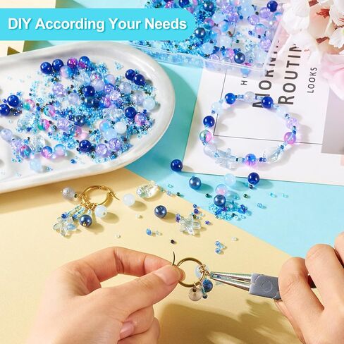 2 Bags Mixed Glass Beads Bulk Round Starfish Fish Rondelle Crystal Loose Spacer Beads for Jewelry Making Necklace Bracelet Earring DIY Crafts,About 500~700Pcs,Dark Blue in Saudi Arabia