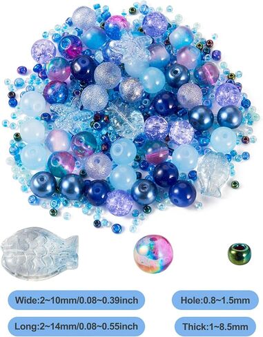 2 Bags Mixed Glass Beads Bulk Round Starfish Fish Rondelle Crystal Loose Spacer Beads for Jewelry Making Necklace Bracelet Earring DIY Crafts,About 500~700Pcs,Dark Blue in Saudi Arabia