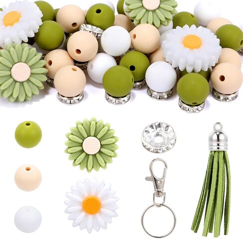 Kaloolon 79PCS Silicone Focal Beads Bulk, Flowers Shaped, Colorful Beads, Tassels for DIY Crafting, Bracelets, Keychains, Pens, Ideal for Adult Creativity Projects (Pink) in Saudi Arabia