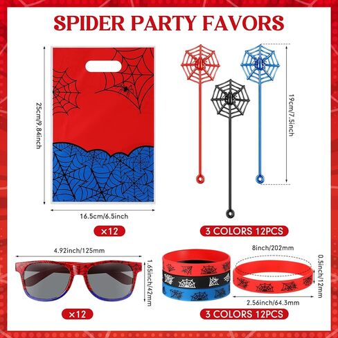 Soulchen 48 قطعة Spiderweb حفلة عيد ميلاد الديكور مجموعة Spiderweb أكياس هدية العنكبوت سيليكون سوار النظارات الشمسية نسيج العنكبوت لزجة الأيدي اللعب لحفلة عيد ميلاد اللوازم تفضل in Kuwait
