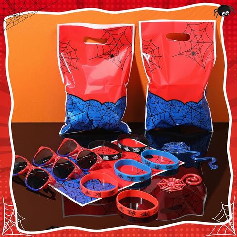Soulchen 48 قطعة Spiderweb حفلة عيد ميلاد الديكور مجموعة Spiderweb أكياس هدية العنكبوت سيليكون سوار النظارات الشمسية نسيج العنكبوت لزجة الأيدي اللعب لحفلة عيد ميلاد اللوازم تفضل in Kuwait