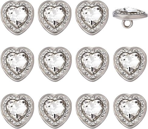 PH PandaHall Heart Rhinestone Buttons 12pcs Glass Crystal Rhinestone Buttons Silver Sewing Shank Button for Wedding Party Home Decoration DIY Clothing Sewing Crafting Jewelry Making, 16x15.5mm in Saudi Arabia