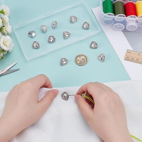 PH PandaHall Heart Rhinestone Buttons 12pcs Glass Crystal Rhinestone Buttons Silver Sewing Shank Button for Wedding Party Home Decoration DIY Clothing Sewing Crafting Jewelry Making, 16x15.5mm in Saudi Arabia