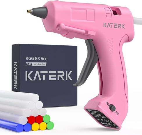 مجموعة مسدس الغراء الساخن اللاسلكي 3.7 فولت من Katerk، تسخين سريع لمدة 90 ثانية، مسدس غراء صغير مع 15 عصا غراء، USB-C قابل لإعادة الشحن مع بطارية مدمجة 2000 مللي أمبير في الساعة، مثالي للأعمال اليدوية، وصناعة الهدايا، والحرف المدرسية والإصلاحات (وردي) in Kuwait
