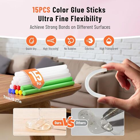 مجموعة مسدس الغراء الساخن اللاسلكي 3.7 فولت من Katerk، تسخين سريع لمدة 90 ثانية، مسدس غراء صغير مع 15 عصا غراء، USB-C قابل لإعادة الشحن مع بطارية مدمجة 2000 مللي أمبير في الساعة، مثالي للأعمال اليدوية، وصناعة الهدايا، والحرف المدرسية والإصلاحات (وردي) in Kuwait