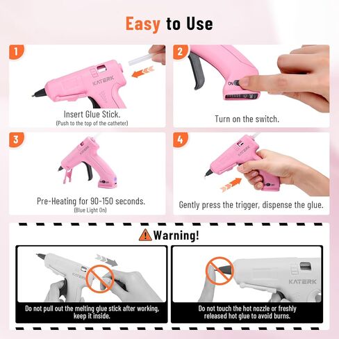 مجموعة مسدس الغراء الساخن اللاسلكي 3.7 فولت من Katerk، تسخين سريع لمدة 90 ثانية، مسدس غراء صغير مع 15 عصا غراء، USB-C قابل لإعادة الشحن مع بطارية مدمجة 2000 مللي أمبير في الساعة، مثالي للأعمال اليدوية، وصناعة الهدايا، والحرف المدرسية والإصلاحات (وردي) in Kuwait