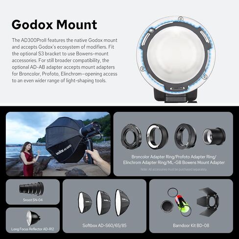 Godox AD600BM Outdoor Flash Strobe Light, 600Ws Bowens Mount Flash Monolight, 2.4G Wireless X System, GN87 1/8000 HSS Portable Lamp, with Godox AD-R6 Standard Reflector, 80cmX80cm /32"X32"Softbox in Saudi Arabia