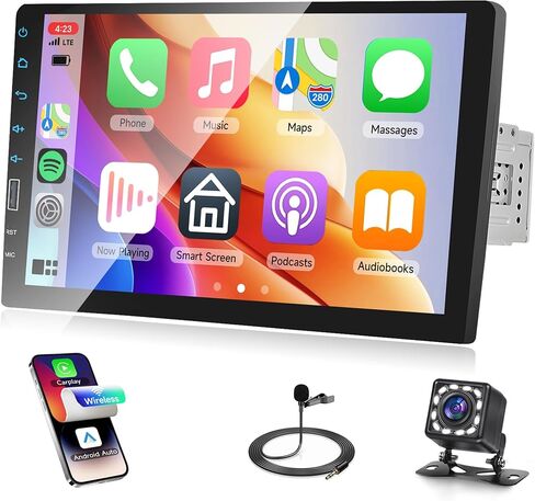 9 بوصة Apple Carplay Single Din تعمل باللمس ستيريو سيارة مع Android Auto، راديو السيارة Rimoody مع بلوتوث iOS/Android Mirror Link FM/AM راديو/TF/USB/AUX مدخل مشغل وسائط السيارة + كاميرا احتياطية in Saudi Arabia