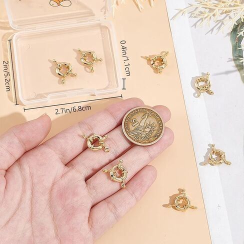 Beebeecraft 1 صندوق 10 قطع قلادة موصل المشبك الحقيقي 14K الذهب مطلي الربيع المشابك مع حلقة إغلاق مستديرة قلادة رابط موصل سحر الزناد المشبك النتائج لصنع المجوهرات القلائد الحرف in Kuwait
