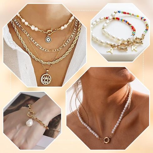 Beebeecraft 1 صندوق 10 قطع قلادة موصل المشبك الحقيقي 14K الذهب مطلي الربيع المشابك مع حلقة إغلاق مستديرة قلادة رابط موصل سحر الزناد المشبك النتائج لصنع المجوهرات القلائد الحرف in Kuwait