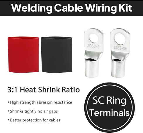 2 Gauge Battery Power Cable (12 Feet Black, 12 Feet Red) - 2 AWG Copper Clad Welding Wire with M8 & M10 SC Connector Lugs for Car, Camper, RV, Solar Low Voltage Wiring in Kuwait