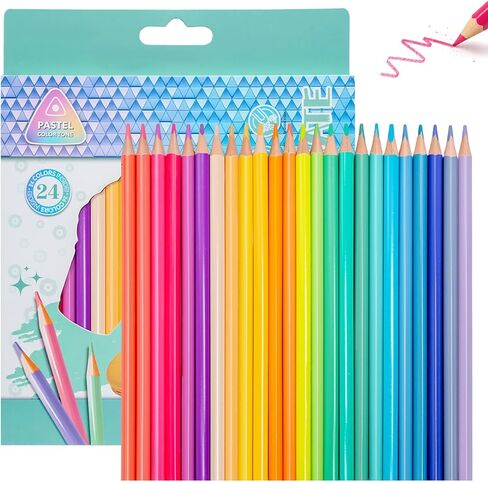 24 Colored Pencils Set – Soft Core, Pre-Sharpened, Break-Resistant – Ideal for Coloring Books, Drawing, Sketching, School Art Supplies (Pastel Colors) in Saudi Arabia