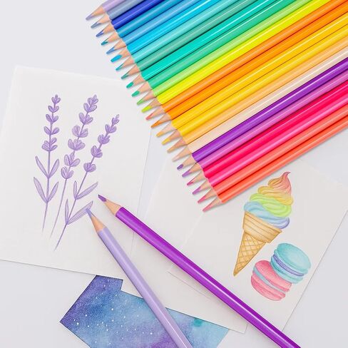 24 Colored Pencils Set – Soft Core, Pre-Sharpened, Break-Resistant – Ideal for Coloring Books, Drawing, Sketching, School Art Supplies (Pastel Colors) in Saudi Arabia