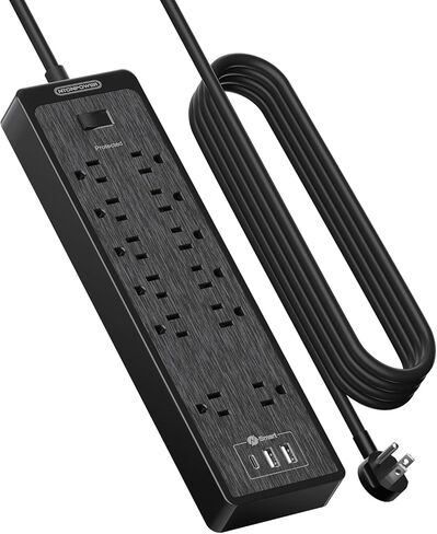 Extension Cord 25 Ft, NTONPOWER Long Surge Protector Power Strip with 12 Outlet 3 USB, 2100 Joules, 1875W/15A, Overload Protection, Flat Plug, Wall Mount for Home Office, Workbench, Garage, White in Kuwait