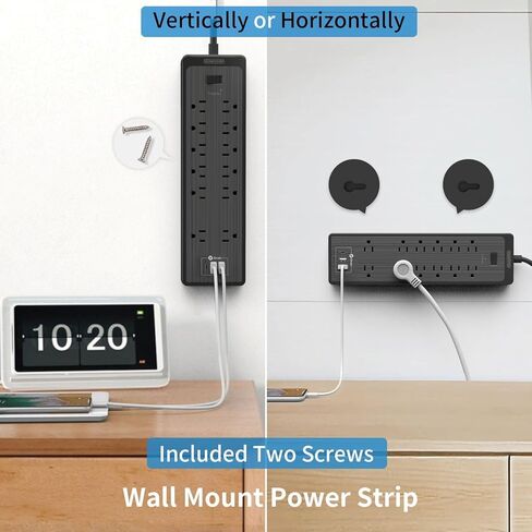 Extension Cord 25 Ft, NTONPOWER Long Surge Protector Power Strip with 12 Outlet 3 USB, 2100 Joules, 1875W/15A, Overload Protection, Flat Plug, Wall Mount for Home Office, Workbench, Garage, White in Kuwait