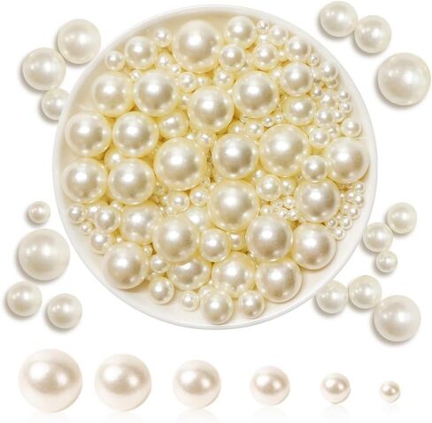 2020PCS No Hole Craft Pearl Beads - Assorted Sizes (4mm-16mm) for Vase Filler, DIY Crafts, Candles Centerpiece, Wedding Centerpieces (Off-White) in Kuwait