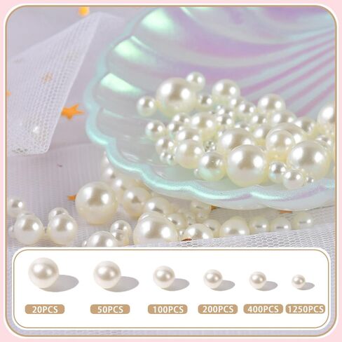 2020PCS No Hole Craft Pearl Beads - Assorted Sizes (4mm-16mm) for Vase Filler, DIY Crafts, Candles Centerpiece, Wedding Centerpieces (Off-White) in Kuwait
