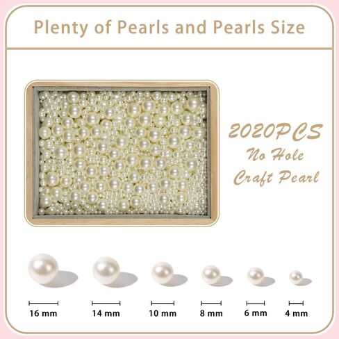 2020PCS No Hole Craft Pearl Beads - Assorted Sizes (4mm-16mm) for Vase Filler, DIY Crafts, Candles Centerpiece, Wedding Centerpieces (Off-White) in Kuwait