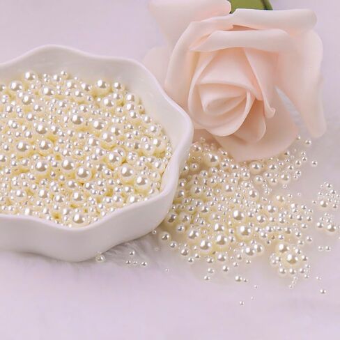 2020PCS No Hole Craft Pearl Beads - Assorted Sizes (4mm-16mm) for Vase Filler, DIY Crafts, Candles Centerpiece, Wedding Centerpieces (Off-White) in Kuwait