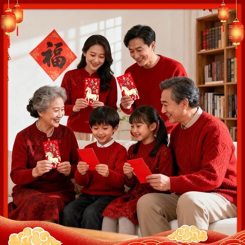 60 Pcs Red Envelopes Chinese New Year 2026, Lunar New Year of the Horse Red Envelopes Decorations, Chinese New Years Hong Bao Lucky Money Gifts for Spring Festival Holiday Wedding Birthday (Style A) in Saudi Arabia