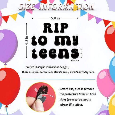 قطعة علوية للكيك من RIP to My Teens - ديكورات مضحكة لعيد الميلاد العشرين للنساء أو الرجال، زينة كعكة Kissing My Teens Goodbye، ديكور حفلات الجنازة من الأكريليك الأسود (RIP to my Teens) in Kuwait