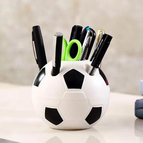 Football shaped pen holder with multiple holes for inserting pens, multifunctional and large capacity student desktop organizer, stationery and ornament storage box in Saudi Arabia