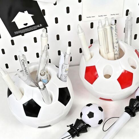 Football shaped pen holder with multiple holes for inserting pens, multifunctional and large capacity student desktop organizer, stationery and ornament storage box in Saudi Arabia