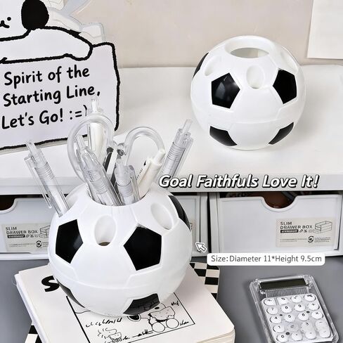 Football shaped pen holder with multiple holes for inserting pens, multifunctional and large capacity student desktop organizer, stationery and ornament storage box in Saudi Arabia
