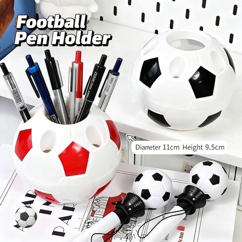 Football shaped pen holder with multiple holes for inserting pens, multifunctional and large capacity student desktop organizer, stationery and ornament storage box in Saudi Arabia