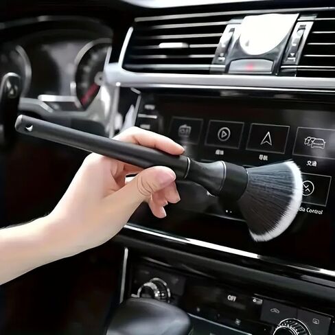 Car Interior Detail Brush Soft Bristle Plastic Handheld No Battery Cleaning Tool for Dashboard Vents Console and Electronics, Black, Short in Saudi Arabia