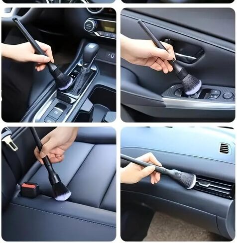 Car Interior Detail Brush Soft Bristle Plastic Handheld No Battery Cleaning Tool for Dashboard Vents Console and Electronics, Black, Short in Saudi Arabia