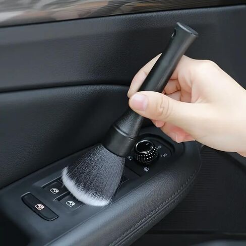 Car Interior Detail Brush Soft Bristle Plastic Handheld No Battery Cleaning Tool for Dashboard Vents Console and Electronics, Black, Short in Saudi Arabia