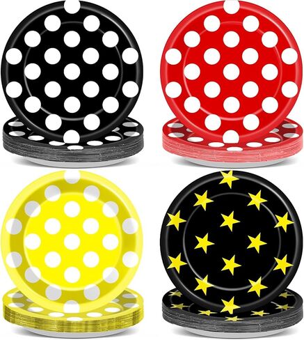 48 Pcs Mouse Color Party Decorations Cartoon Mouse Birthday Plates Red Black Yellow Polka Dots Dessert Paper Plates 7 Inch Cartoon Disposable Tableware Set for Kid Boys Girls Birthday Party Supplies in Saudi Arabia