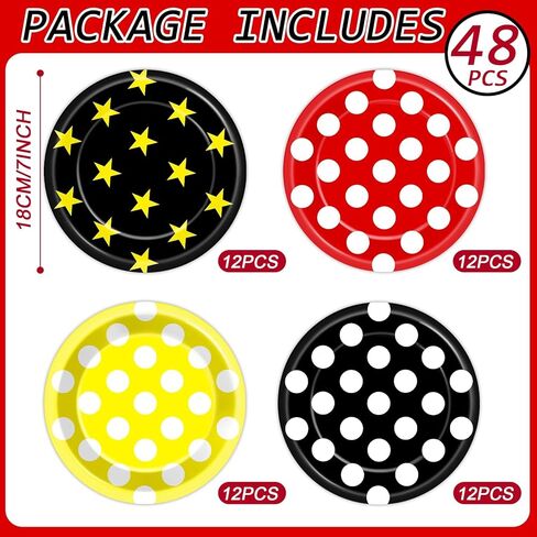 48 Pcs Mouse Color Party Decorations Cartoon Mouse Birthday Plates Red Black Yellow Polka Dots Dessert Paper Plates 7 Inch Cartoon Disposable Tableware Set for Kid Boys Girls Birthday Party Supplies in Saudi Arabia
