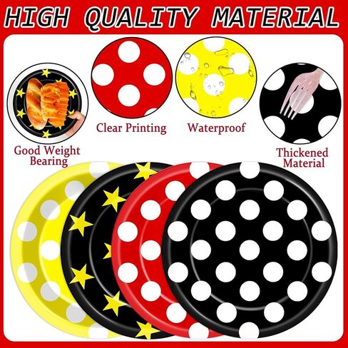 48 Pcs Mouse Color Party Decorations Cartoon Mouse Birthday Plates Red Black Yellow Polka Dots Dessert Paper Plates 7 Inch Cartoon Disposable Tableware Set for Kid Boys Girls Birthday Party Supplies in Saudi Arabia