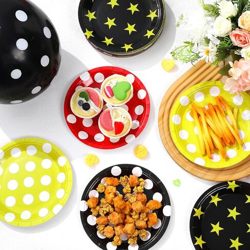 48 Pcs Mouse Color Party Decorations Cartoon Mouse Birthday Plates Red Black Yellow Polka Dots Dessert Paper Plates 7 Inch Cartoon Disposable Tableware Set for Kid Boys Girls Birthday Party Supplies in Saudi Arabia