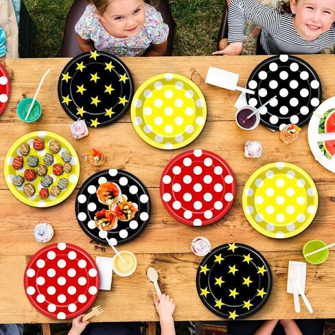 48 Pcs Mouse Color Party Decorations Cartoon Mouse Birthday Plates Red Black Yellow Polka Dots Dessert Paper Plates 7 Inch Cartoon Disposable Tableware Set for Kid Boys Girls Birthday Party Supplies in Saudi Arabia